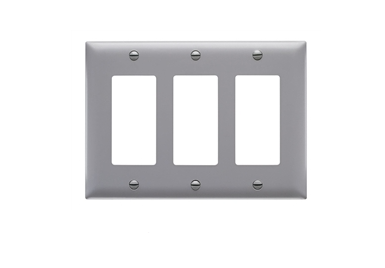 Wattstopper TP263GRY Thermoplastic 3-Gang Decorator Wall Plate, Gray Finish