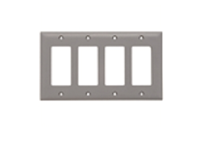 Wattstopper TP264GRY Thermoplastic 4-Gang Decorator Wall Plate, Gray Finish