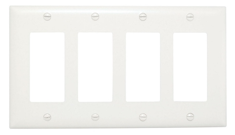 Wattstopper TP264W Thermoplastic 4-Gang Decorator Wall Plate, White Finish