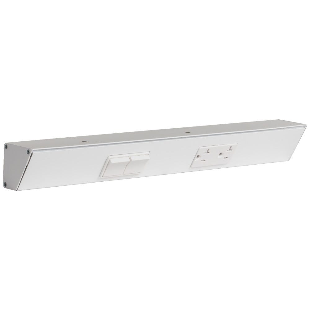 Task Lighting TRS18-2W-WT-LS 18" TR Switch Series Angled Power Strip with Left White Switches & Receptacles - White Finish, 120V, 20A