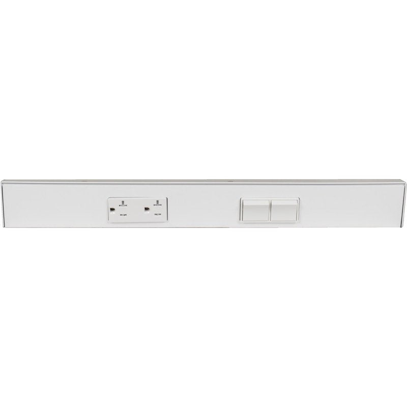 Task Lighting TRS18-2W-WT-RS 18" Angled Power Strip - 1 White Duplex Receptacle - 2 White Right Side Switches - White Finish
