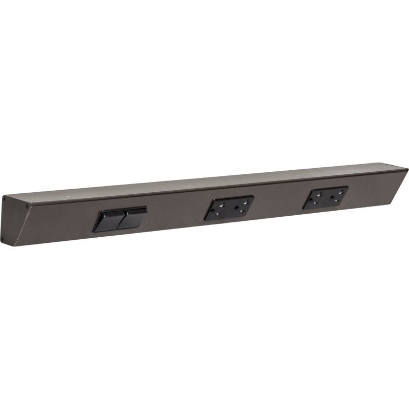 Task Lighting TRS24-3B-BZ-LS 24" Angled Power Strip - 2 Black Duplex Receptacles - 2 Black Left Side Switches - Bronze Finish