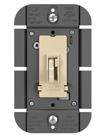 Wattstopper TSD1103PI Toggle Slide Dimmer Incandescent Single Pole/3-Way, 1100W Ivory Finish