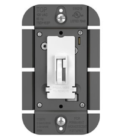 Wattstopper TSD1103PW Toggle Slide Dimmer Incandescent Single Pole/3-Way, 1100W, White Finish