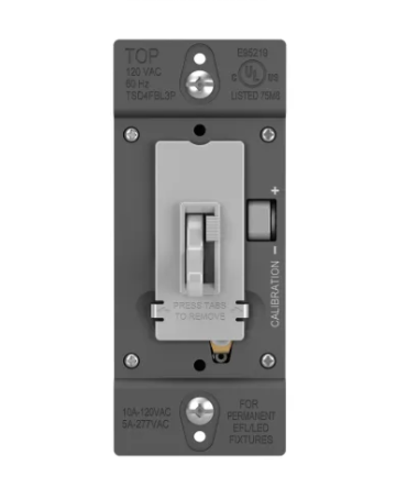 Wattstopper TSD4FBL3PGRY 0-10V Fluorescent/LED Single Pole/3-Way Toggle Slide Dimmer, Preset, Gray Finish