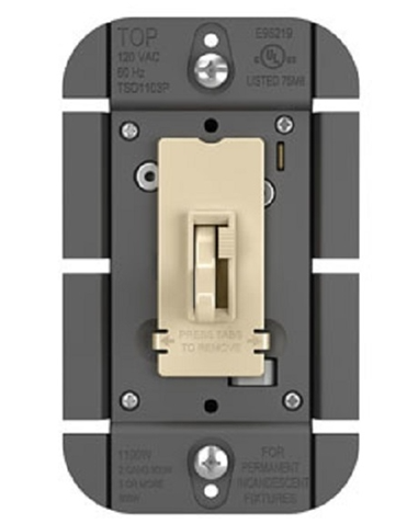 Wattstopper TSD703PI 700W Single Pole/ 3-Way Incandescent Tottle Slide Dimmer, Ivory Finish