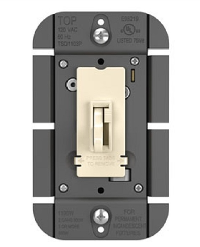 Wattstopper TSD703PLA 700W Single Pole/ 3-Way Incandescent Tottle Slide Dimmer, Light Almond Finish