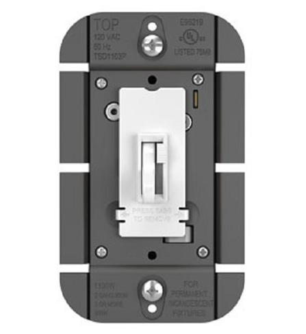 Wattstopper TSD703PW 700W Single Pole/ 3-Way Incandescent Tottle Slide Dimmer, White Finish
