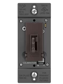 Wattstopper TSDCL303P 700W Single Pole/ 3-Way LED/CFL/Incandescent Toggle Slide Dimmer, Brown Finish