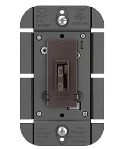 Wattstopper TSDFB83P 3W 8A Fluorescent Single Pole/ 3-Way Toggle Fluorescent Toggle Slide Dimmer, Brown Finish