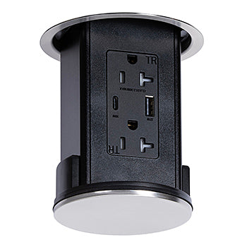 Lew Electric UUCPDR20ACD-SS Under Cabinet Kitchen Pop Down Receptacle With 20A (TR) Duplex/ 2-USB (AC) receptacle – Finish Stainless