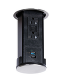 Lew Electric UCPDR20GACD-SS Under Cabinet Kitchen Pop Down Receptacle With 20A (TR) GFI Receptacle & 2 USB Charging Ports (Type A&C), Stainless Steel