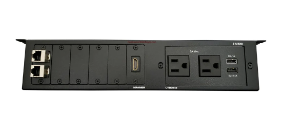 Lew Electric UTBUS-2-1 Under Table Edge Mount AV Box W/2 Power, 2 Data, 1 HDMI, 2 Charging  USB, 1 HDMI, Black