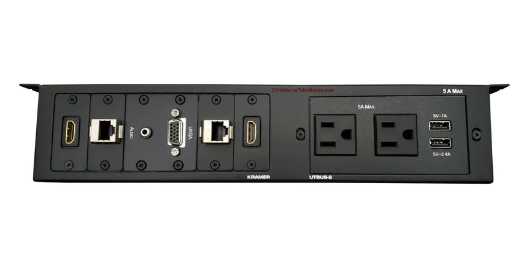 Lew Electric UTBUS-2-4 Under Table Edge Mount AV Box W/ 2 AC, 2 Data, 2 HDMI, 2 Charging USB, 1 VGA, Black