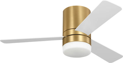 Generation Lighting Era 44 Hugger LED 44 inch burnished brass ceiling fan with matte white blades