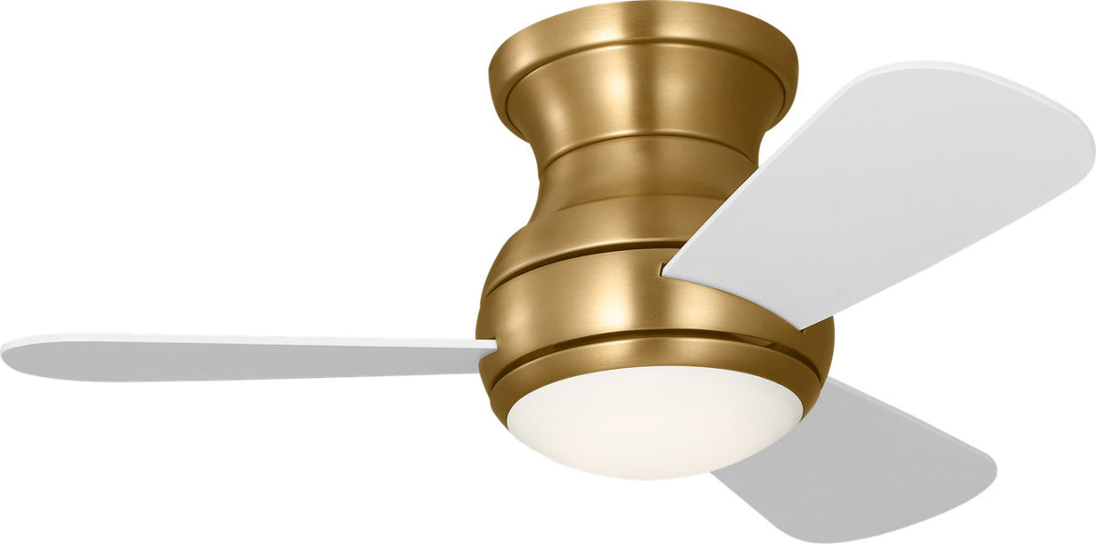 Generation Lighting Orbis 32 Hugger LED ceiling fan in satin brass with matte white blades