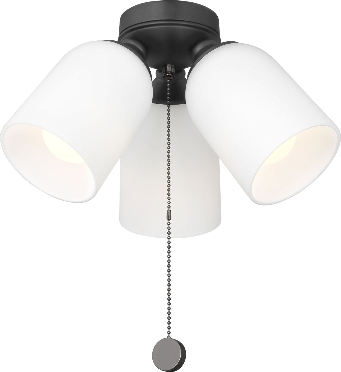 Generation Lighting Emile 3 light ceiling fan light kit in midnight black with etched white glass