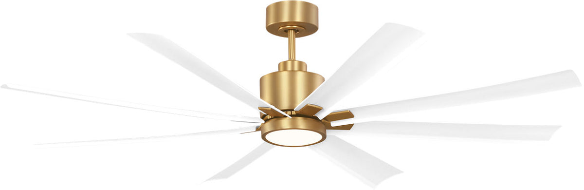 Generation Lighting Flera Smart 65 LED ceiling fan in burnished brass with matte white blades