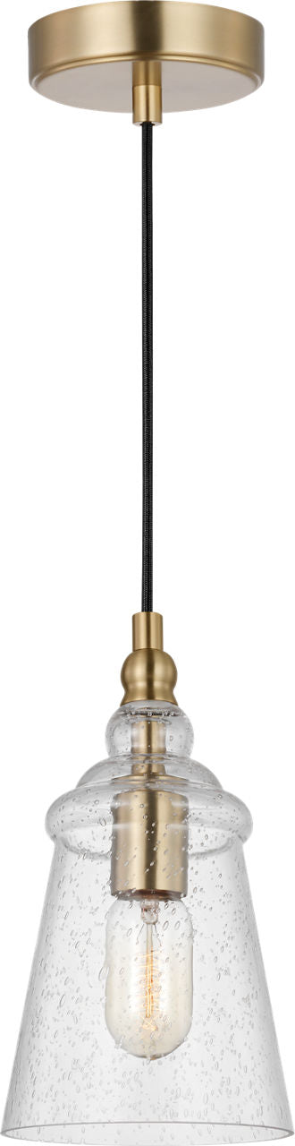 Generation Lighting P1449SB Loras satin brass mini pendant with clear seeded glass shade