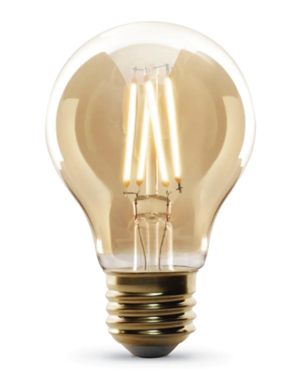 Feit Electric AT19/VG/LED Soft White AAT19 E26 Dimmable Straight Filament Amber Glass Vintage Edison LED Light Bulb, Color Temperature 2100K, Wattage 4W, Voltage 120V