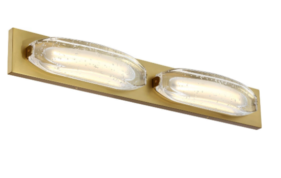 SDQ Lighting VL36002BG Contemporary Brushed Gold LED 2-Light Bathroom Vanity Light Fixture, CCT 3000k