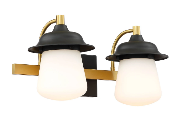 SDQ Lighting VL36902BKWG Contemporary Matte Black / Warm Gold 2-Light Vanity Light Fixture