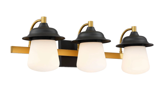 SDQ Lighting VL36903BKWG Contemporary Matte Black / Warm Gold 3-Light Vanity Light Fixture