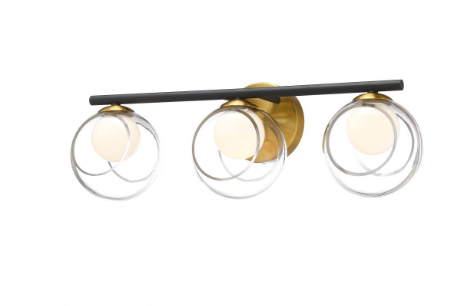 SDQ Lighting VL37203SBBG Modern Sand Black / Brushed Gold LED 3-Light Bathroom Light Fixture