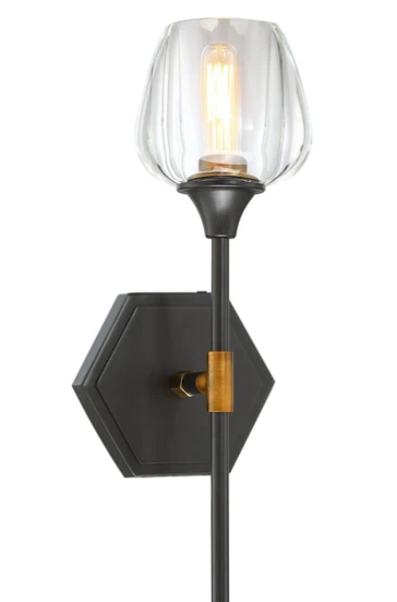 SDQ Lighting VL37301UBVB 5.75" Modern Clear Crystal Wall Sconce, Wattage 60W, Urban Bronze / Aged Brass Finish