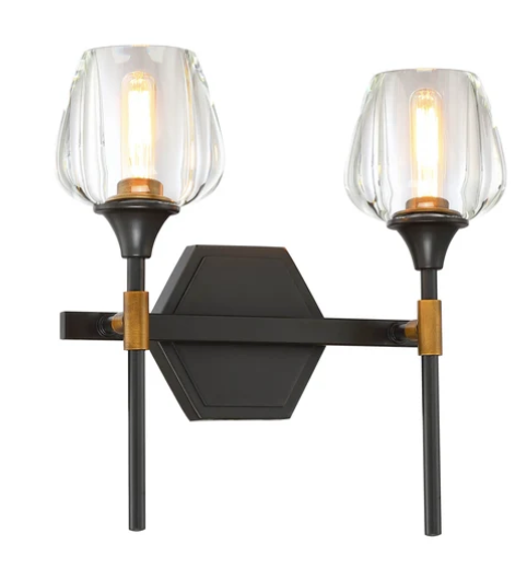 SDQ Lighting VL37302UBVB 14" Modern Clear Crystal Wall Sconce, Wattage 120W, Urban Bronze / Aged Brass Finish
