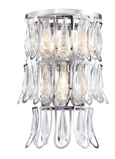 SDQ Lighting VL37703CH Queue de Faisan 10.5" 3-Light Bathroom Vanity Light, Wattage 180W, Chrome K9 Crystal Finish