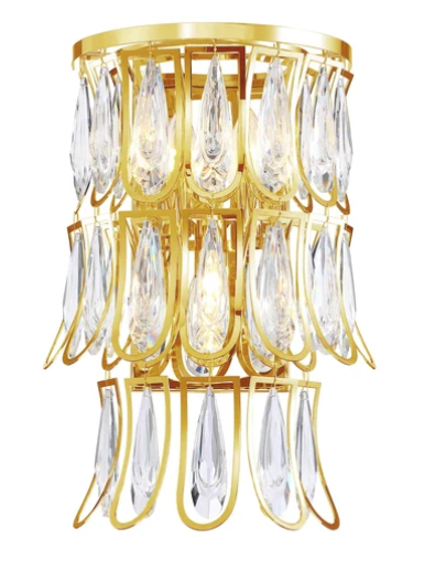 SDQ Lighting VL37703WG Queue de Faisan 10.5" 3-Light Bathroom Vanity Light, Wattage 180W, Warm Gold K9 Crystal Finish