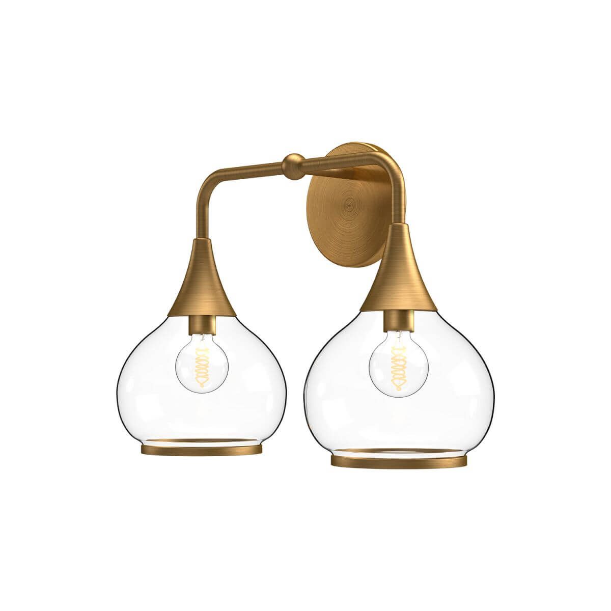 Alora Mood VL524217AGCL 17" Hazel 2-Light LED Bath Vanity Light - Aged Gold / Clear Glass
