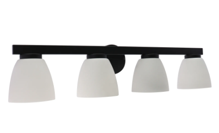 Westgate VLA-E26-4L-BK 4-Lamp Black E26 Lamp-Ready Vanity Light with Decorative Glass Shades, Wattage 60W per socket, Voltage 120VAC / 60Hz, Black Finish