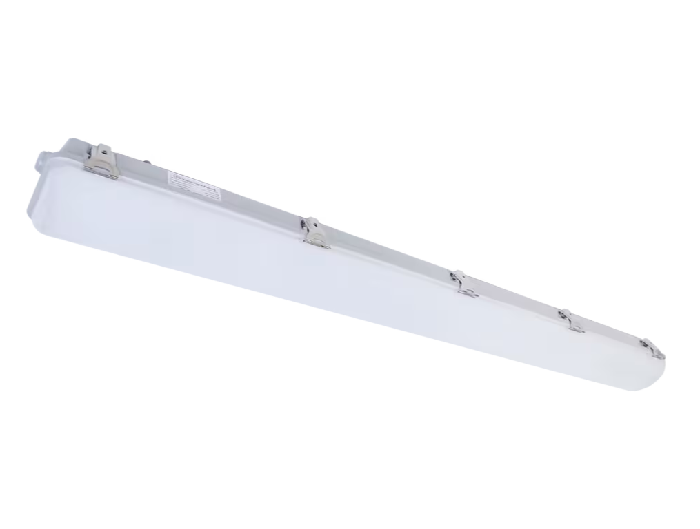 Eiko VP2-4654-3-M5 4' Vapor Proof LED Linear Fixture, 65W, 4000K, 120-347V, Dimmable, IP66, With Microwave Motion Sensor 347V-480V input, Gray Finish