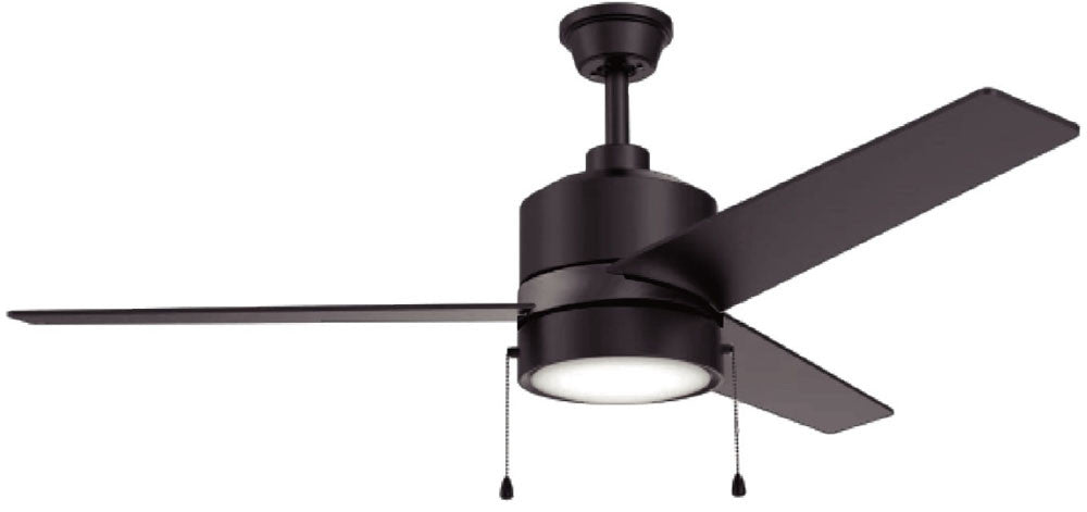 Carro USA VWGA-523A5-L12-B2-1 52" Flint 3-Blade Ceiling Fan with LED Light and Pull Chain - Fixture Finish: Black - Blade Finish: Black