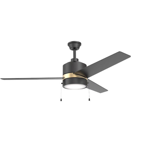 Carro USA VWGA-523A5-L12-B2-1G 52" Flint 3-Blade Flush Mount LED Ceiling Fan with Pull Chain - Fixture Finish: Black with Gold - Blade Finish: Black