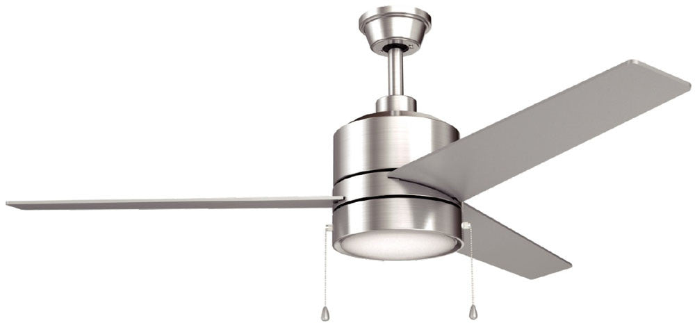 Carro USA VWGA-523A5-L12-SC-1 52" Flint 3-Blade Ceiling Fan with LED Light and Pull Chain - Fixture Finish: Brushed Nickel - Blade Finish: Silver