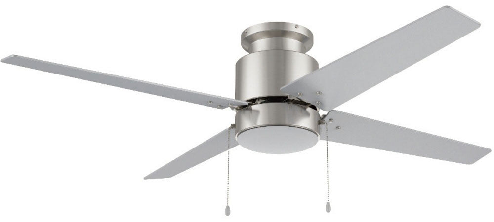 Carro USA VWGA-524B1-L12-SC-1 52" Extreme 4-Blade Flush Mount LED Ceiling Fan with Pull Chain - Fixture Finish: Brushed Nickel - Blade Finish: Silver