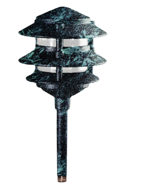 Dabmar Lighting LV102-L3-30K-10T-VG Cast Aluminum Pagoda 3-Tier 1/2" Base 10" Top 12V 2-Pin LED, Color Temperature 3000K, Verde Green Finish