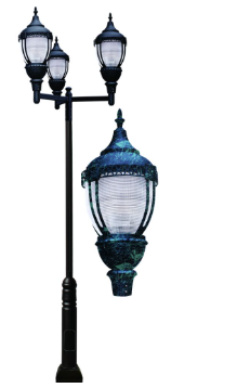 Dabmar Lighting GM9101-L54-30K-VG 3 Light Cast Aluminum 1 Post Top Fixture Pole + Base E39 LED, Voltage 120V-277V, Color Temperature 3000K, Verde Green Finish