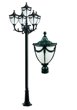 Dabmar Lighting GM4805-L30-RGBW-VG Cast Aluminum 5 Post Top Fixture Pole + Base E26 5X LED, Voltage 86V-265V, Multi-Color Temperature, Verde Green Finish