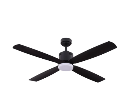 Westgate WFL-117DL-WS-4B-52-30K-BK-BK 52" ABS 4-Blade Ceiling Fan & Down Light, Wattage 19W, Color Temperature 3000K, Voltage 120V, Black Finish
