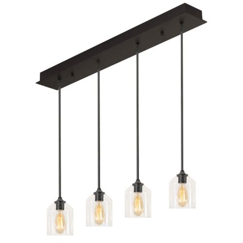 AFX Lighting WMMP06MBBKLNR4 William 4 Light 36 Inch Multi-Port Pendant In Black With Clear Glass