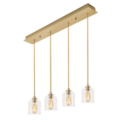 AFX Lighting WMMP06MBSBLNR4 William 4 Light 36 Inch Multi-Port Pendant In Satin Brass With Clear Glass