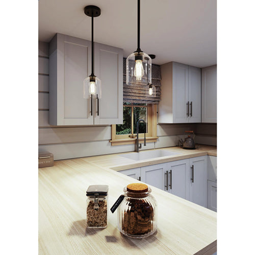 AFX Lighting WMMP06MBSN William 1 Light 6 Inch Pendant In Satin Nickel With Clear Glass