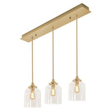 AFX Lighting WMMP08MBSBLNR3 William 3 Light 36 Inch Multi-Port Pendant In Satin Brass With Clear Glass