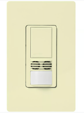 Lutron WMS-A102-V-AL Maestro Dual-Tech Motion Sensor Switch, Vacancy Only, TAA Compliant, 6A, 120-277V, Single Pole, Light Almond