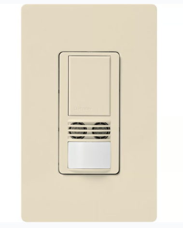 Lutron WMS-A102-V-LA Maestro Dual-Tech Motion Sensor Switch, Vacancy Only, TAA Compliant, 6A, 120-277V, Single Pole, Light Almond Finish