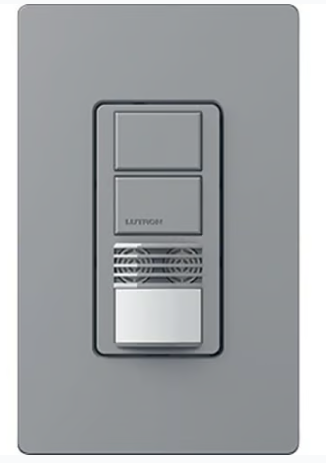 Lutron WMS-B202-GR Maestro Dual Circuit Dual-Tech Motion Sensor Switch, TAA Compliant, 6A, 120-277V, 1 Pole/3-Way, Neutral Required, Gray Finish